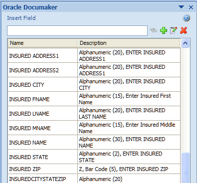 Insert Field task pane Insert Field task pane